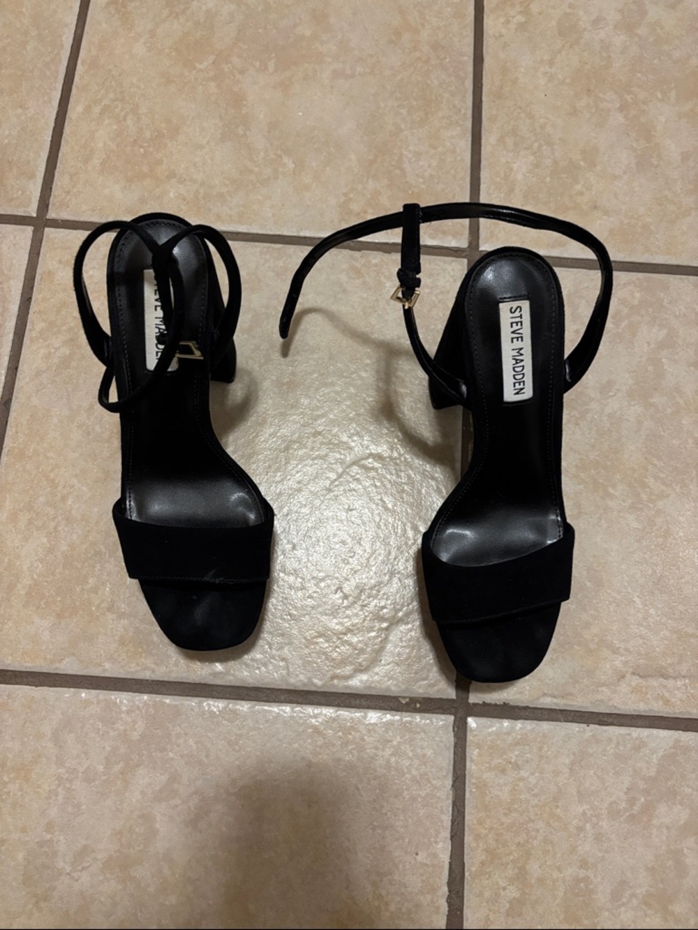 Steve Madden Black Ankle-Tie Block Heel Sandals
